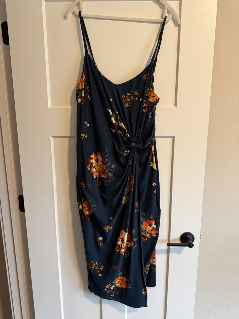 Nine Britton Navy Floral Twist-Front Midi Dress